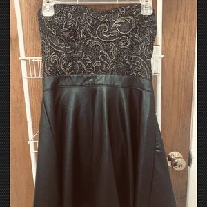 Forever 21 Black Faux Leather Strapless Dress-Med
